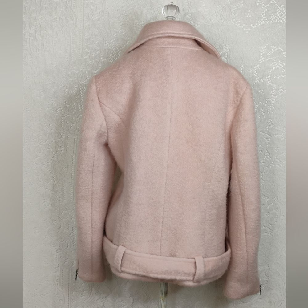 Express Pink Wool Blend Belted Moto Jacket Coat Medium - Picture 16 of 16